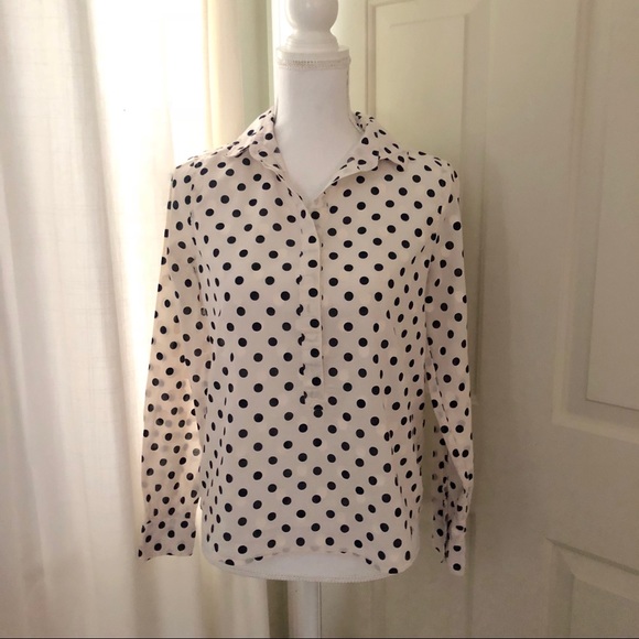 { J. Crew } Ivory & Navy Polka Dot Cotton Popover - Picture 3 of 6